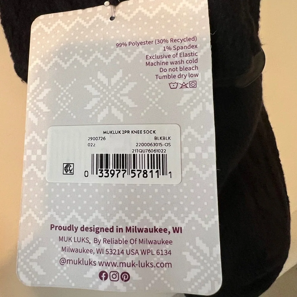 Muk‎ Luks Womens Knee High Socks 2 Pair Pack Black Cable Knit Shoe Size 6-11
